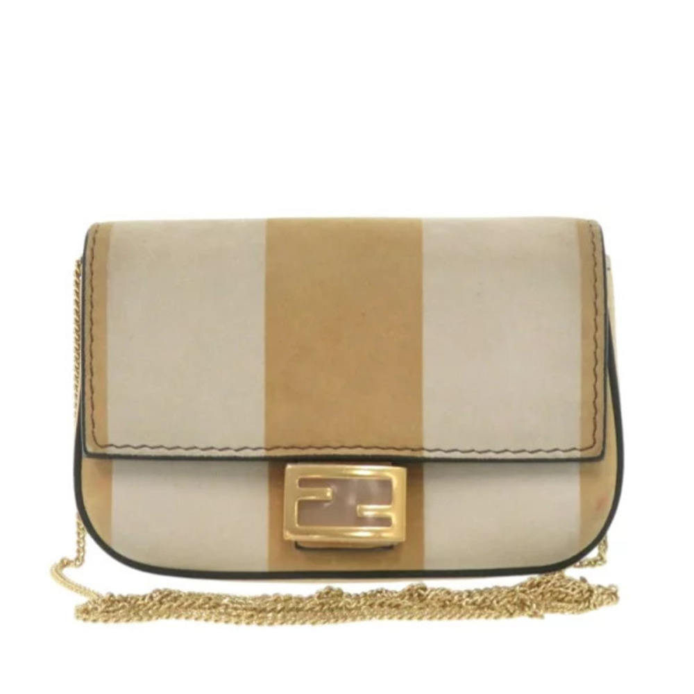 Fendi Bucket Suede Beige Cream Chain Shoulder Bag Charm